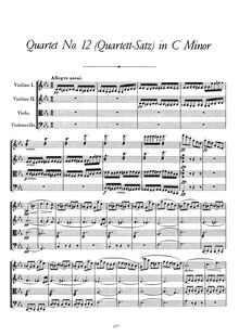 Partition complète, corde quatuor No. 12, Quartet-Satz, C Minor