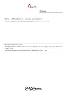 Boris N. Menshutkin, Russia s Lomonosov  ; n°2 ; vol.6, pg 177-178
