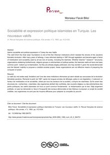 Sociabilité et expression politique islamistes en Turquie. Les nouveaux vakifs - article ; n°3 ; vol.43, pg 412-434