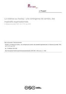 La violence au hockey : une contingence de carrière, des impératifs organisationnels - article ; n°1 ; vol.3, pg 47-67