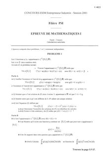 Epreuve de Mathématiques I 2001 Classe Prepa PSI Concours ESIM Entrepreneur industrie