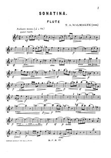 Partition hautbois (flûte) , partie, Sonatina, G minor, Walmisley, Thomas Attwood