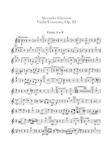 Partition cor 1, 2, 3, 4 (en F), violon Concerto en A minor, Op 82
