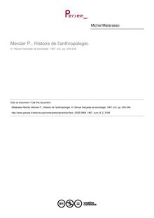 Mercier P., Histoire de l anthropologie.  ; n°2 ; vol.8, pg 245-248