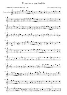 Partition Rondeau en suitte - parties (Descant, 2 Trebles, ténor, basse), Concert de violons et de hautbois donné pour le souper du Roy le seize janvier 1707