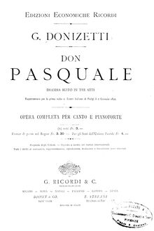 Partition complète, Don Pasquale, Dramma buffo in tre atti, Donizetti, Gaetano