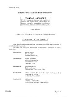 Français 2005 BTS Informatique de gestion