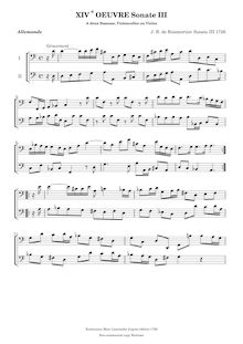 Partition complète, 6 sonates pour 2 bassons, violoncelles ou violes de gambe, Op.14 par Joseph Bodin de Boismortier