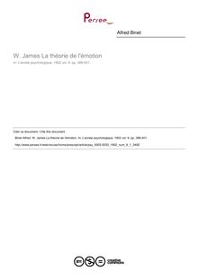 W. James La théorie de l émotion - compte-rendu ; n°1 ; vol.9, pg 388-401