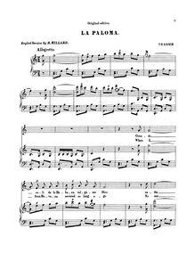 Partition complète, La Paloma, (The Song of the Dove) - Spanish Serenade par Sebastián Yradier
