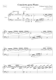 Partition Piano, Piano Concerto No.16, Piano Concerto No.16, D major