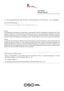 « Les disparitions de firmes industrielles en France : un modèle économétrique » - article ; n°1 ; vol.36, pg 1-13