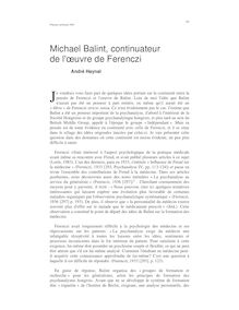 Michael Balint , continuateur de l uvre de Ferenczi - MICHAEL ...