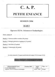 Sciences et technologies 2006 CAP Petite Enfance