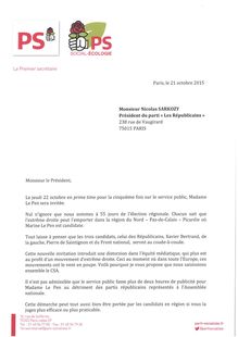 Lettre de Cambadélis à Sarkozy