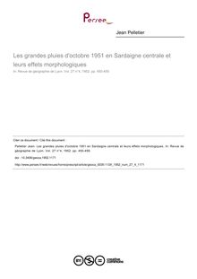 Les grandes pluies d octobre 1951 en Sardaigne centrale et leurs effets morphologiques - article ; n°4 ; vol.27, pg 450-459