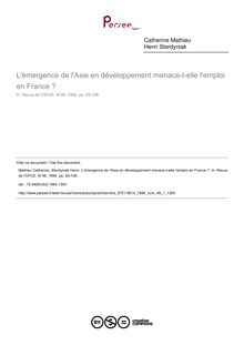 L émergence de l Asie en développement menace-t-elle l emploi en France ? - article ; n°1 ; vol.48, pg 55-106