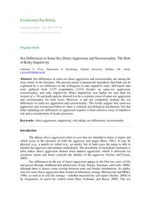 Sex differences in same-sex direct aggression and sociosexuality: The role of risky impulsivity