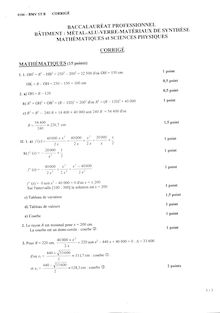 Corrige BACPRO BAT METAL Mathematiques et sciences physiques 2001
