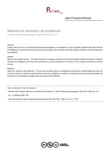 Mémoire et résolution de problèmes - article ; n°1 ; vol.60, pg 9-17
