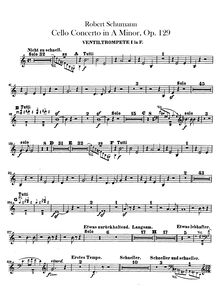 Partition trompette 1, 2 (en F), violoncelle Concerto, A Minor, Schumann, Robert