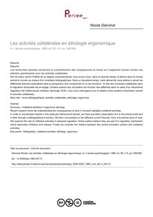Les activités collatérales en éthologie ergonomique - article ; n°4 ; vol.85, pg 549-565