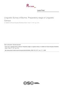 Linguistic Survey of Burma. Preparatory stage or Linguistic Census - article ; n°1 ; vol.17, pg 9-10