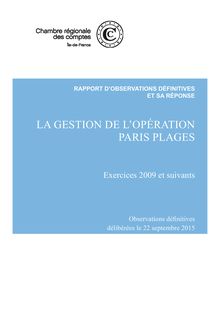 Rapport sur LA GESTION DE L’OPÉRATION PARIS PLAGES