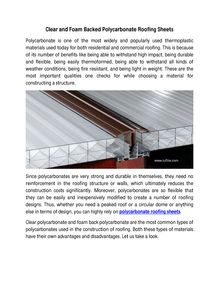 Clear and Foam Backed Polycarbonate Roofing Sheets