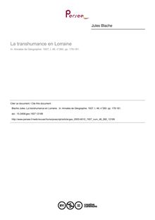 La transhumance en Lorraine  - article ; n°260 ; vol.46, pg 178-181