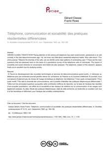 Téléphone, communication et sociabilité: des pratiques résidentielles différenciées - article ; n°1 ; vol.14, pg 165-189
