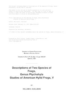 Descriptions of Two Species of Frogs, Genus Ptychohyla - Studies of American Hylid Frogs, V