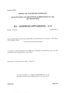 Sciences appliquées 2005 BTS Qualité dans les industries alimentaires et bio-indus.