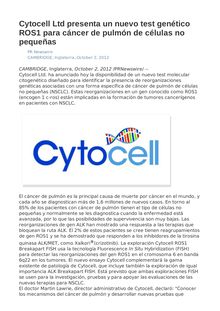 Cytocell Ltd presenta un nuevo test genético ROS1 para cáncer de pulmón de células no pequeñas