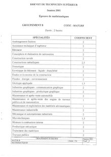 Mathématiques 2001 BTS Fluides énergies environnements