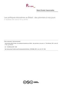 Les politiques éducatives au Brésil : des pionniers à nos jours - article ; n°167 ; vol.42, pg 657-672