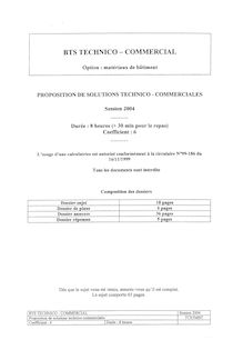 Proposition de solutions technico - commerciales 2004 Matériaux du bâtiment BTS Technico-commercial