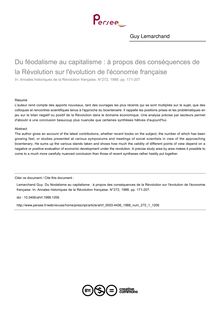 Du féodalisme au capitalisme : à propos des conséquences de la Révolution sur l évolution de l économie française - article ; n°1 ; vol.272, pg 171-207