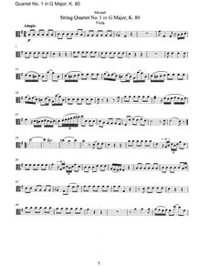 Partition viole de gambe, corde quatuor No.1, Lodi Quartet, G major par Wolfgang Amadeus Mozart