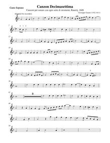 Partition Soprano enregistrement , Canzon Decimasettima, G minor