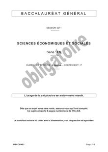 Sujet du bac ES 2011: Sciences Economiques Obligatoire