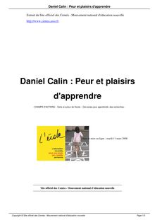 Daniel Calin : Peur et plaisirs d apprendre