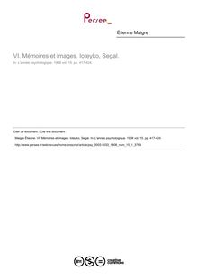 Mémoires et images. Ioteyko, Segal. - compte-rendu ; n°1 ; vol.15, pg 417-424