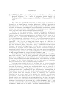 David Annoussamy. L’intermède français en Inde, Secousses politiques et mutation juridiques - note biblio ; n°3 ; vol.58, pg 989-991
