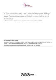 B. Markesinis (sous dir.),  The Graduai Convergence. Foreign Ideas, Foreign Influences and English Law on the Eve of the 21st Century - note biblio ; n°3 ; vol.46, pg 975-977