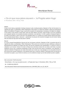 « Ce cri que nous jetons souvent » : le Progrès selon Hugo - article ; n°108 ; vol.30, pg 75-90