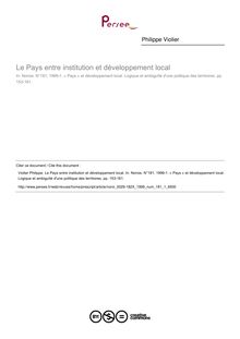 Le Pays entre institution et développement local - article ; n°1 ; vol.181, pg 153-161