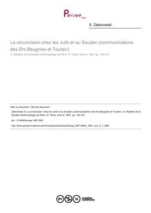 La circoncision chez les Juifs et au Soudan (communications des Drs Beugnies et Toutain) - article ; n°1 ; vol.8, pg 164-181