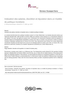 Indexation des salaires, discrétion et réputation dans un modèle de politique monétaire - article ; n°1 ; vol.53, pg 43-61