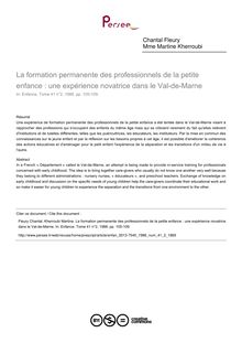 La formation permanente des professionnels de la petite enfance : une expérience novatrice dans le Val-de-Marne - article ; n°2 ; vol.41, pg 105-109
